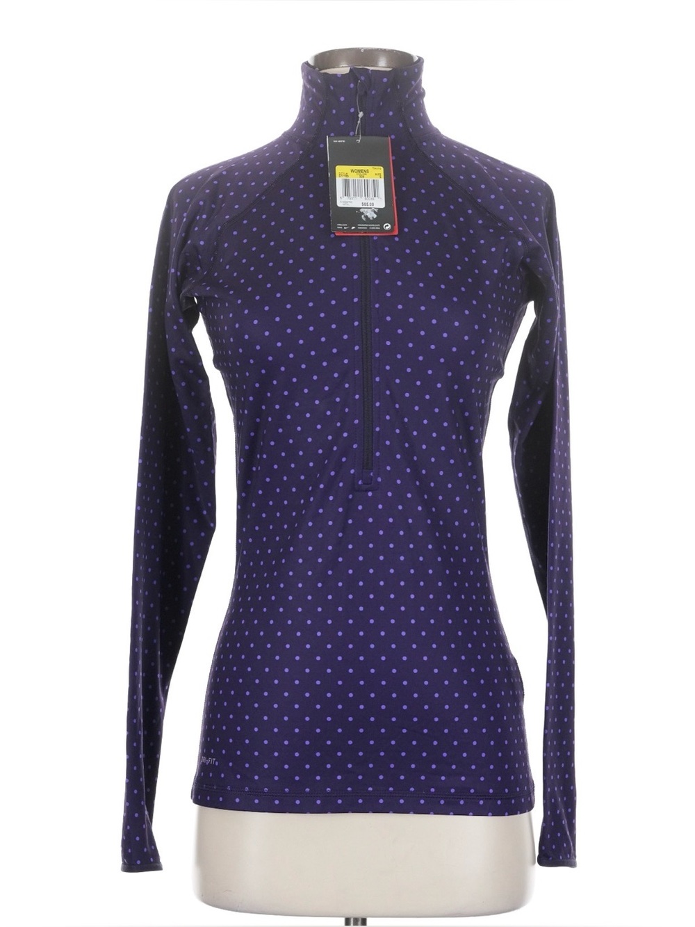 Nike Pro Hyperwarm Shirt Womens Small Purple Dri Fit 1/4 Zip Polka Dot Running